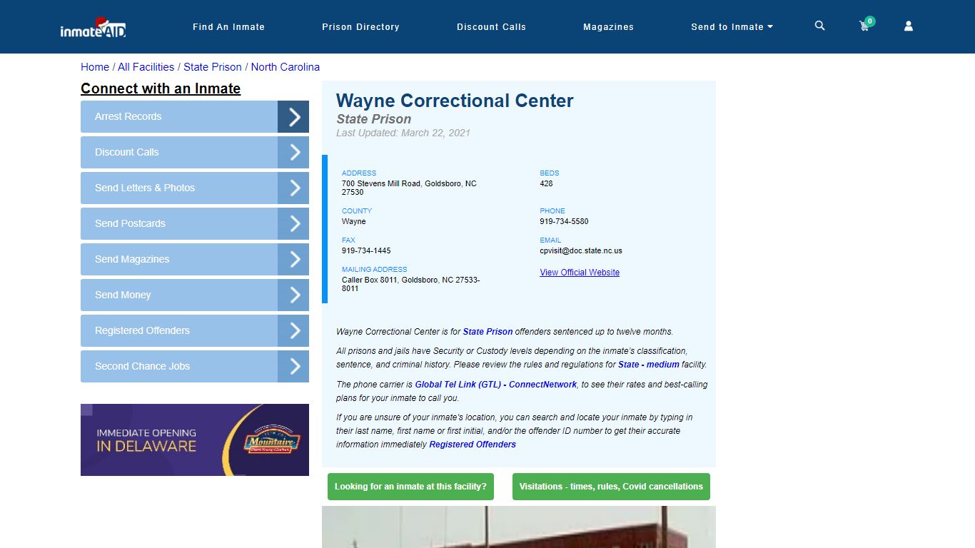 Wayne Correctional Center & Inmate Search - Goldsboro, NC